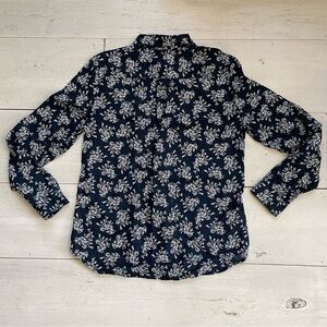 Loft Outlet Women’s Button Down Blouse Navy/White Floral Print Size SP